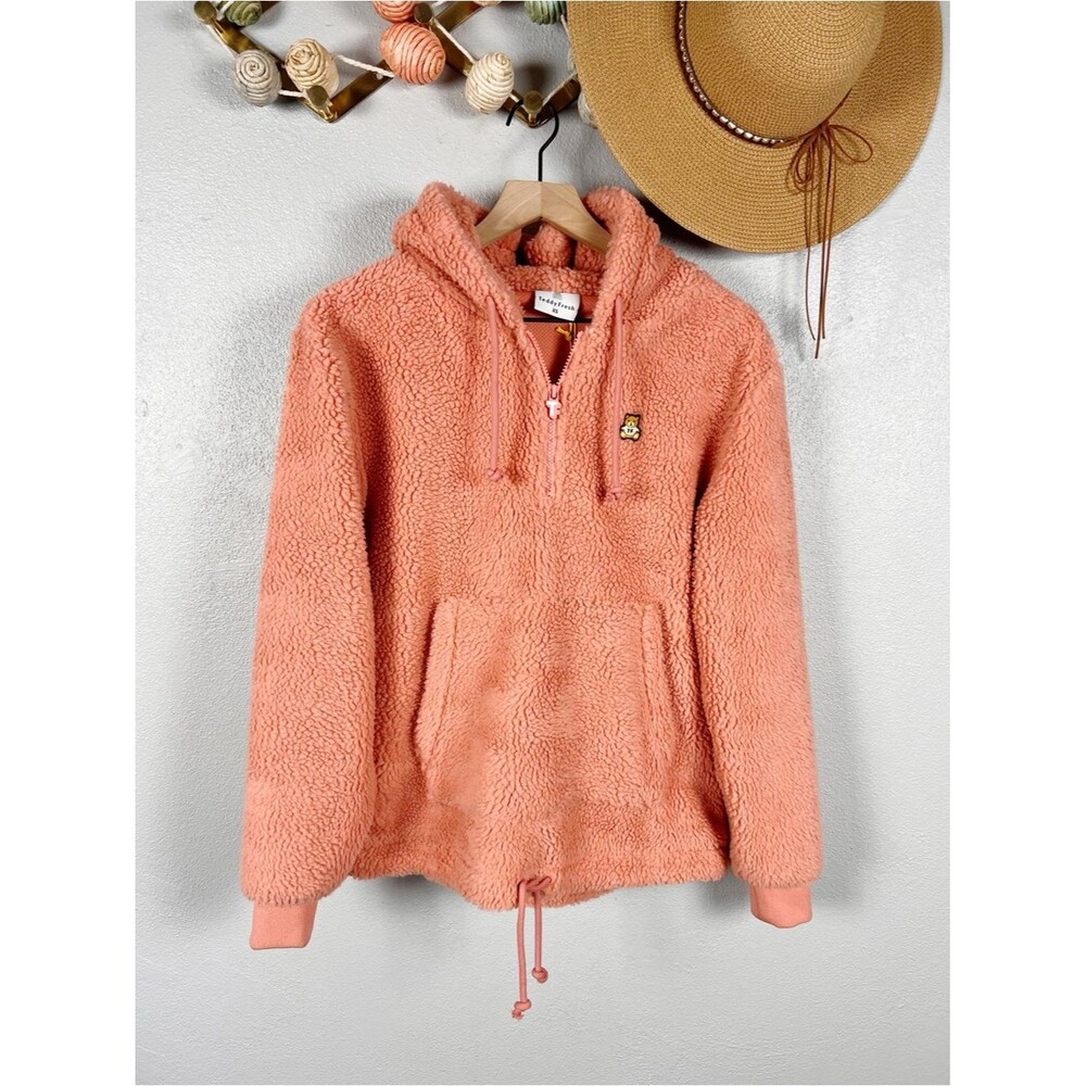 NWT Teddy Fresh Sherpa Quarter Zip Hoodie in Peach Size XS